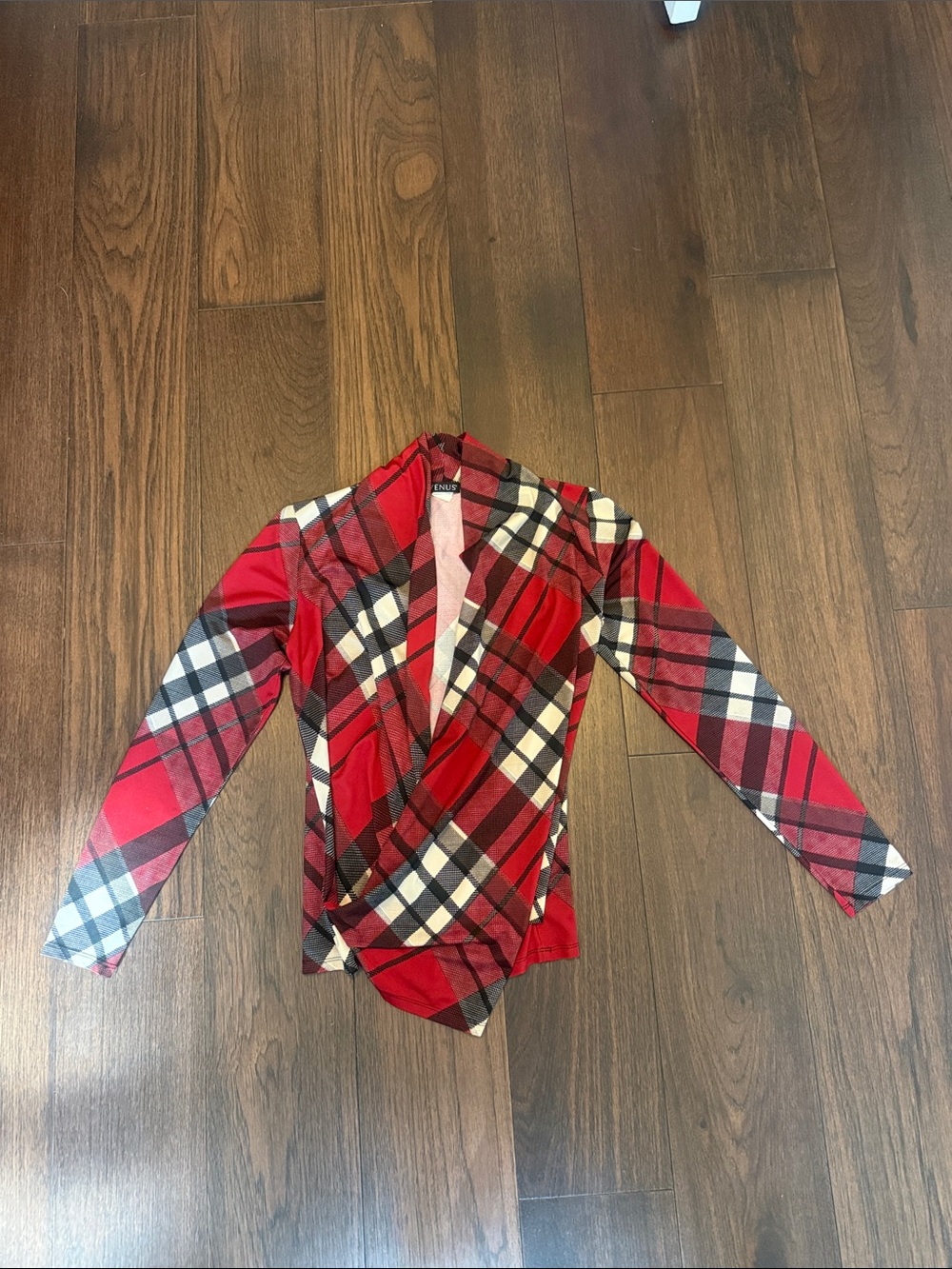 VENUS Red Plaid Wrap Blazer
